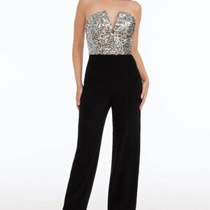 Dress the Population Black and Silver Sequin Jumpsuit